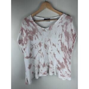 Wooden Ships White Pink Pullover Open Knit Shirt Sz M/L Slouchy Cropped Boxy